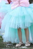 Pink And Sea Green Tulle Tailback Party Wear Frock With 3D Butterfly Embellishment For Girls