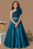 Designer Blue Floral Appliqué Party Wear Gown For Girls