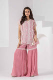 Pink Embroidered And Mirror Work Top With Sharara Set For Girls