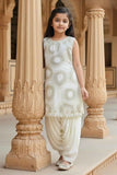 Ivory Gold Textured Kurti with Cream Patiala Set For Girls