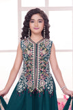 Teal Blue Heavy Embroidered Palazzo Set for Girls