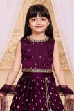 Wine With Gold Embroidered Lehenga Choli for Girls