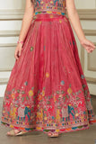 Rani Pink Folk Embroidered Lehenga Choli for Girls