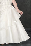 White Layered Organza Party Gown with Asymmetric Sequin Embroidery For Girls