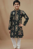 Black Multicolor Embroidered Kurta Set For Boys