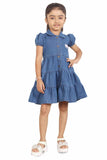 Classic Blue Denim Casual Dress For Girls