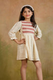 Cream Crochet Dress with Zigzag Yoke Detail Dress For Girls