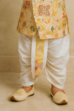 Yellow Patchwork-Style Kurta with Cream Dhoti Set