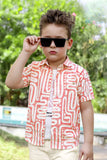 Trendy Peach Geometric Printed Shirt And T-Shirt With Shorts Set For Boys