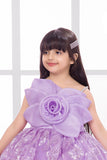 Lavender One-Shoulder Floral Appliqué Party Frock for Girls