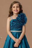 Designer Blue Floral Appliqué Party Wear Gown For Girls
