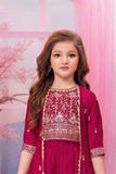 Rani Pink Embroidered Palazzo Set with Jacket For Girls