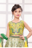 Yellow & Green Ombre Lehenga Choli with Peacock Embroidery and Dupatta For Girls