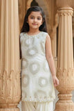 Ivory Gold Textured Kurti with Cream Patiala Set For Girls