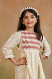 Cream Crochet Dress with Zigzag Yoke Detail Dress For Girls