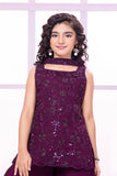 Wine Sequin Embroidered Palazzo Set with Dupatta For Girls