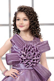 Lavender Designer Bow & 3D Rosette Party Gown For Girls