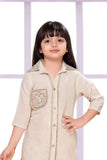 Cream Casual Top With Matching Straight Pant Set For Girls