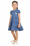 Classic Blue Denim Casual Dress For Girls