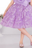 Lavender One-Shoulder Floral Appliqué Party Frock for Girls
