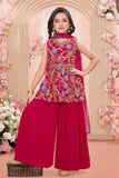 Rani Pink Palazzo Set With Embroidered Multicolor Peplum Top For Girls