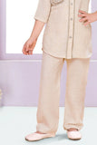 Cream Casual Top With Matching Straight Pant Set For Girls