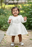 Elegant Cream Party Frock with Center Flower Detail For Girls