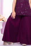 Wine Sequin Embroidered Palazzo Set with Dupatta For Girls