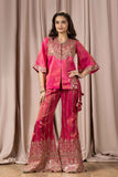 Luxe Pink Mirror Work And Zari Embroidered Palazzo Set For Girls