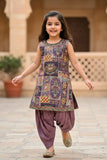 Mauve Brocade Kurta With Patiala Bottom For Girls