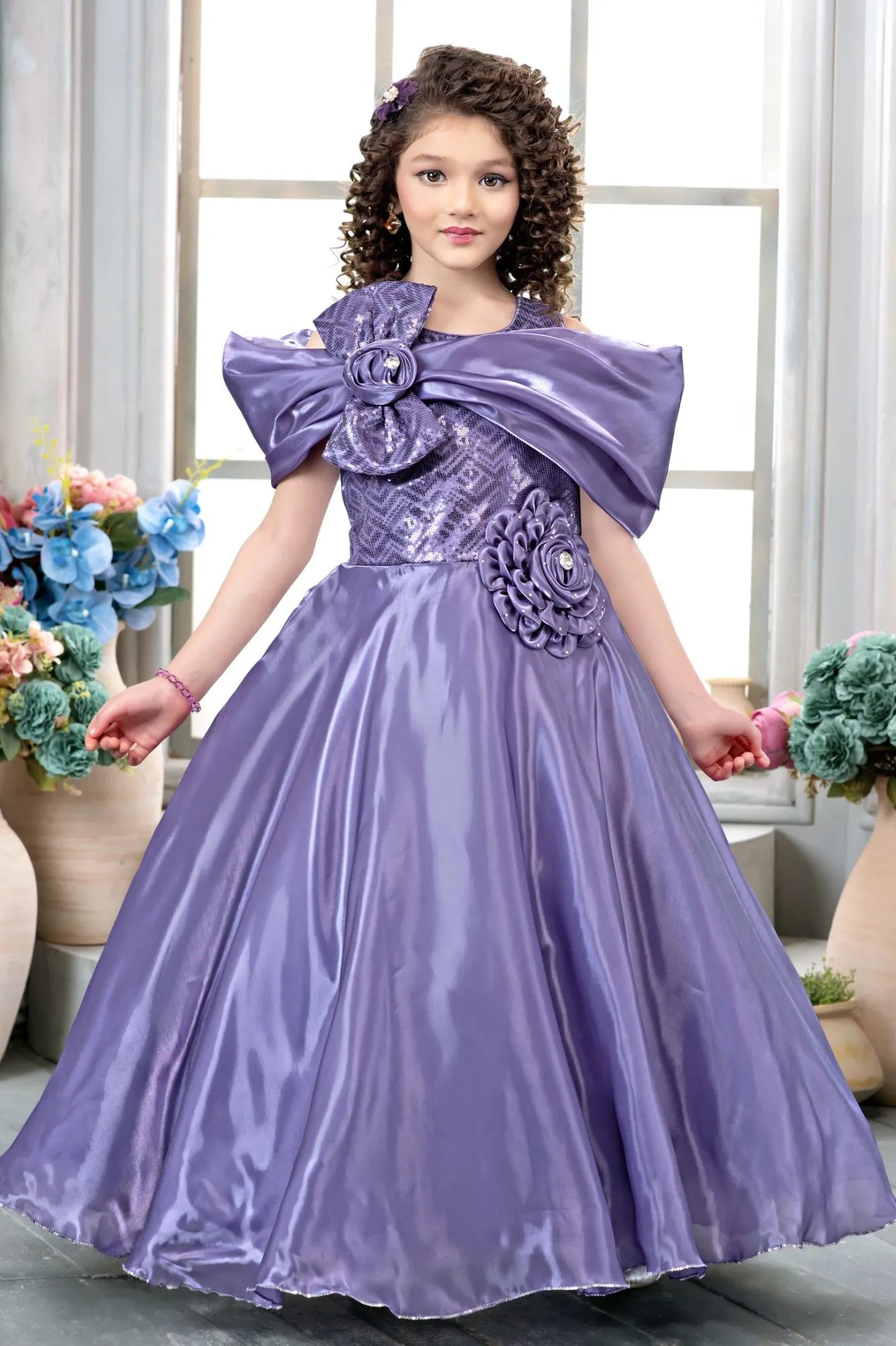 princess with purple dress Purple Sequin Embellished Princess Gown For Girls 5-6Y(24)