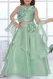 Pista Green Organza Lehenga Choli And Dupatta For Girls