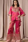 Luxe Pink Mirror Work And Zari Embroidered Palazzo Set For Girls