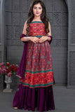 Purple And Red Ethnic Printed Palazzo Set For Girls