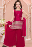 Rani Pink Embroidered Palazzo Set For Girls