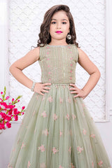 Pista Green Embroidery Work Lehenga Choli Set For Girls