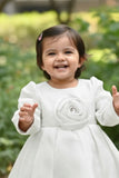 Elegant Cream Party Frock with Center Flower Detail For Girls