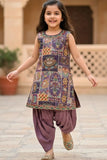 Mauve Brocade Kurta With Patiala Bottom For Girls