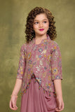 Onion Pink Draped Indo-Western Dhoti Set with Floral Embroidered Top For Girls