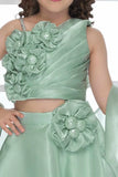 Pista Green Organza Lehenga Choli And Dupatta For Girls