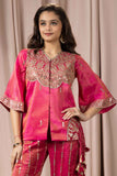 Luxe Pink Mirror Work And Zari Embroidered Palazzo Set For Girls