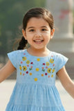 Elegant Blue Hakoba And Embroidered Frock For Girls
