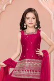 Rani Pink Embroidered Palazzo Set For Girls