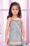 Sea Blue Embroidered Sharara Set with Sleeveless Kurti And Dupatta For Girls