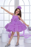Lavender High-Low Tulle Party Frock with Oversized Bow For Girls