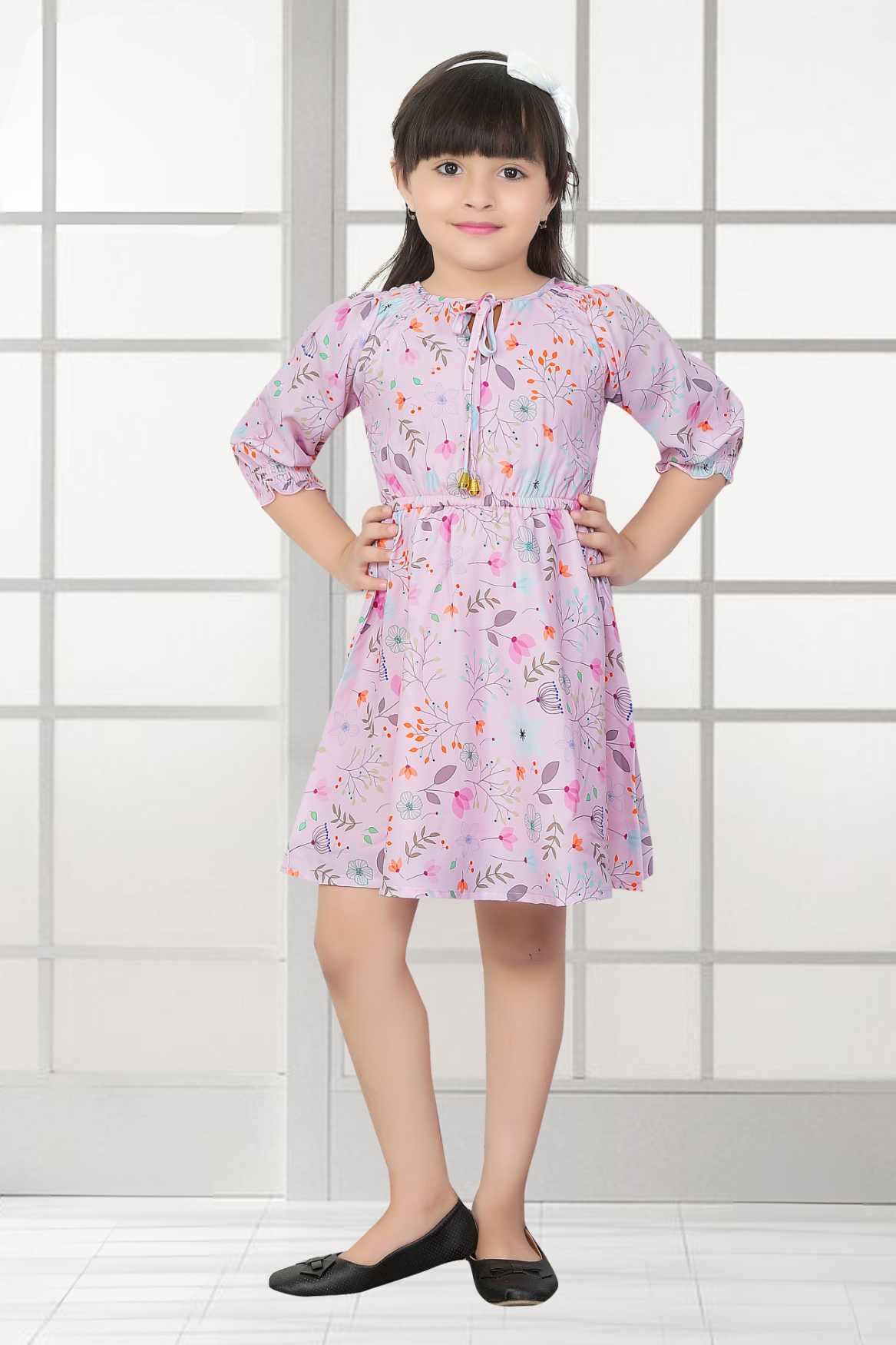 Stylish Pink Floral Printed Casual Frock For Girls - Lagorii Kids