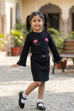 Black Embroidered Top & Skirt Co-ord Set For Girls