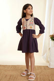 Violet Dress with Embroidered Beige Vest For Girls