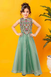 Pista Green Sequins Work With Thread Embroidery For Palazzo Set For Girls