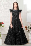 Embellished Black Gown with Fancy Sleeves For Girls